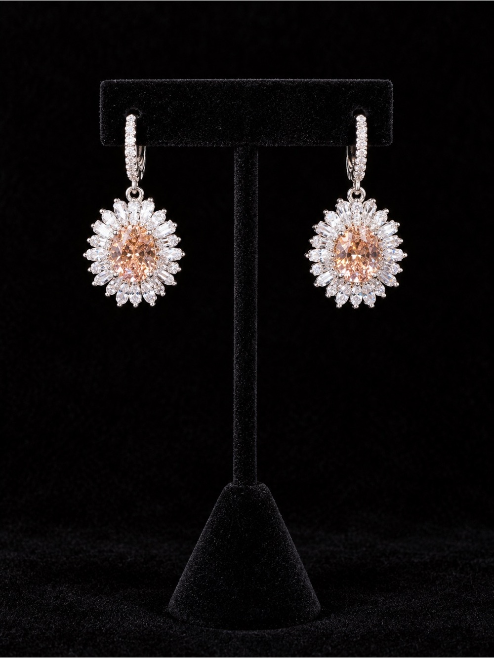 Sparkling Peach CZ Halo Drop Earrings